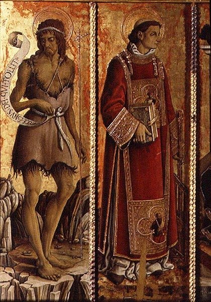 Keresztelő Szent János és Szent Lőrinc, részlet a San Silvestro poliptichonból alkotó: Carlo Crivelli