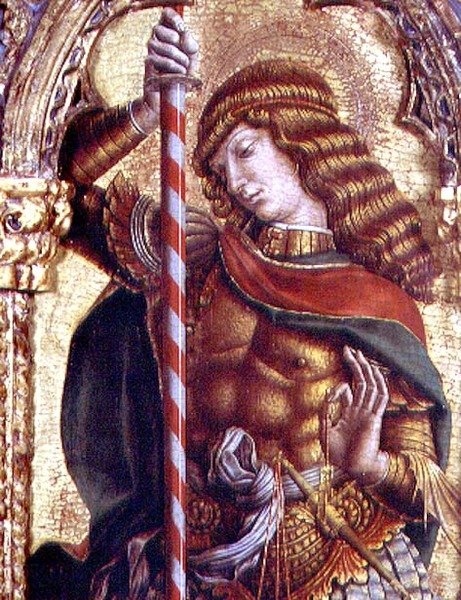 Szent Mihály, részlet a San Martino poliptichonból (tempera, tábla) (lásd 76669) alkotó: Carlo Crivelli