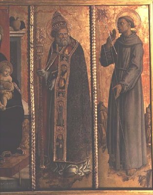 Szent Szilveszter és Szent Ferenc, részlet a San Silvestro poliptichonból alkotó: Carlo Crivelli