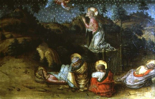 Az Agony in the Garden, bal oldali predella panel a San Silvestro poliptichonból alkotó: Carlo Crivelli