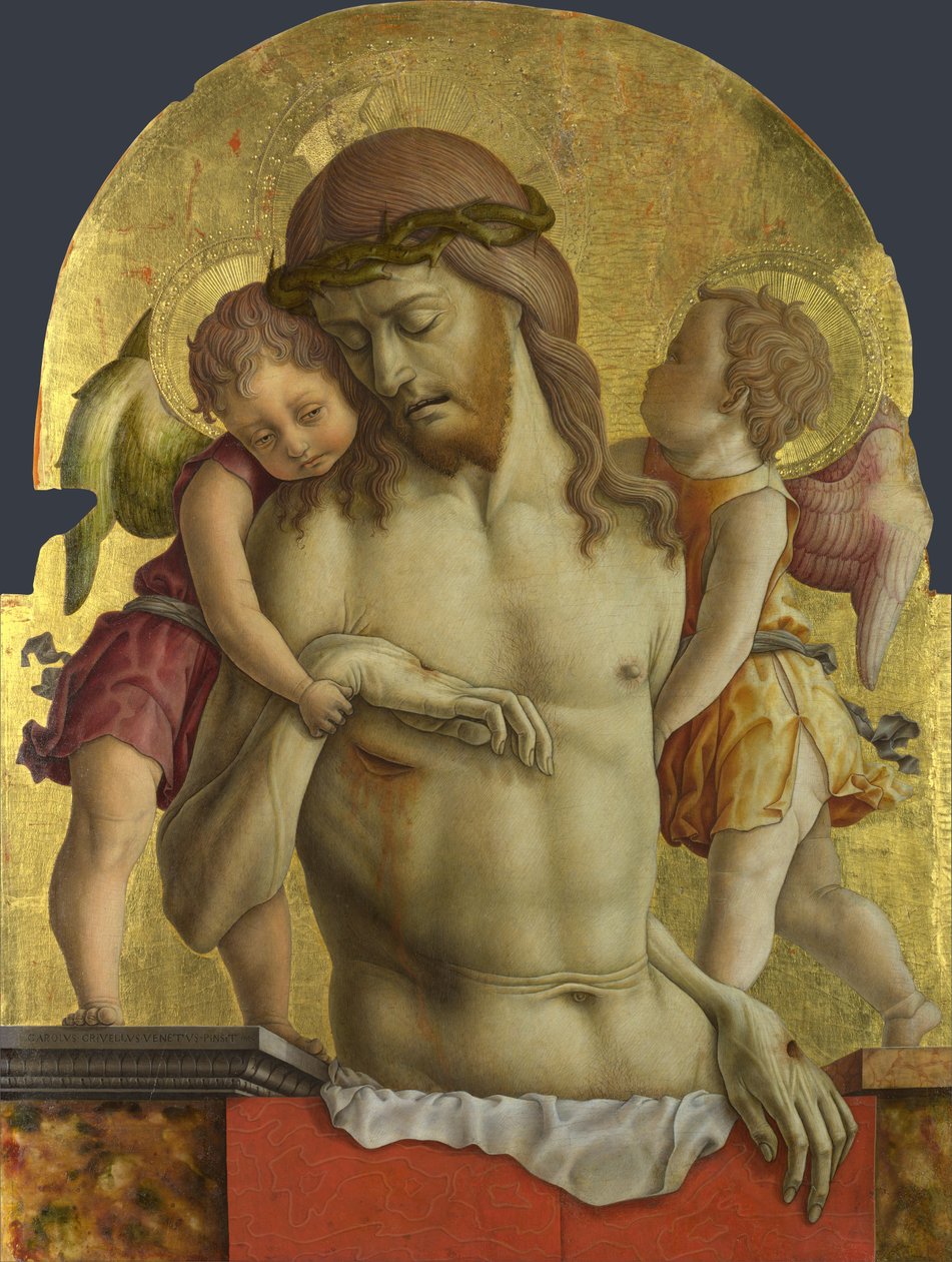 A halott Krisztus két angyal támogatásával alkotó: Carlo Crivelli