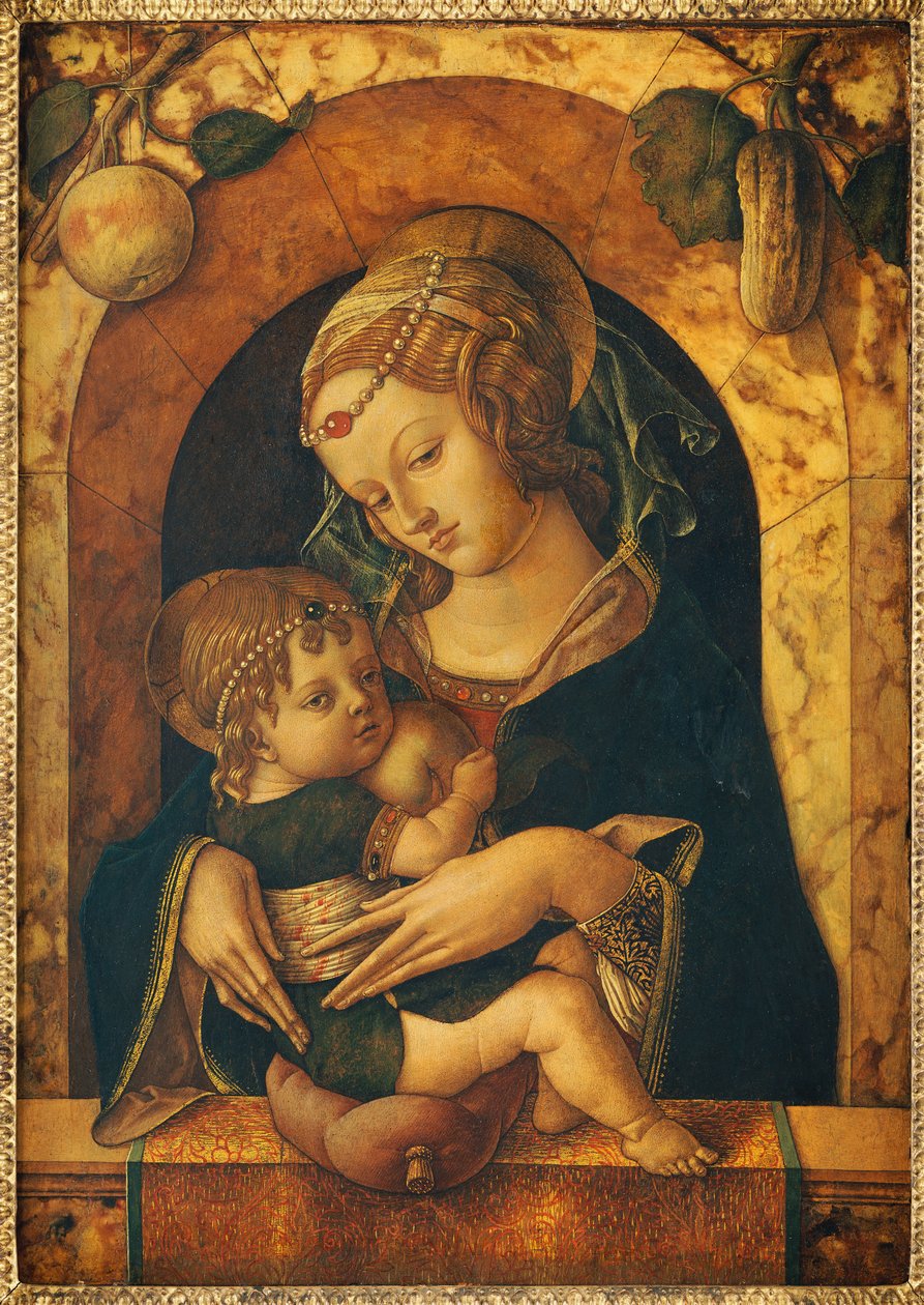 A Madonna és a gyermek márvány mellvédnél alkotó: Carlo Crivelli