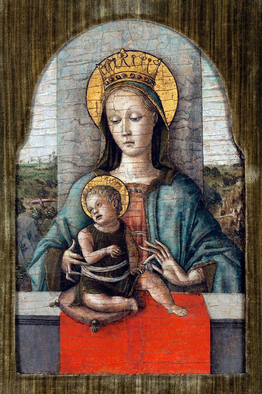 The Virgin and Child par Crivelli, Carlo (c. 1435-c. 1495). Tempera panelen, méret: 28x18, kb 1455, Cini Alapítvány, Velence alkotó: Carlo Crivelli