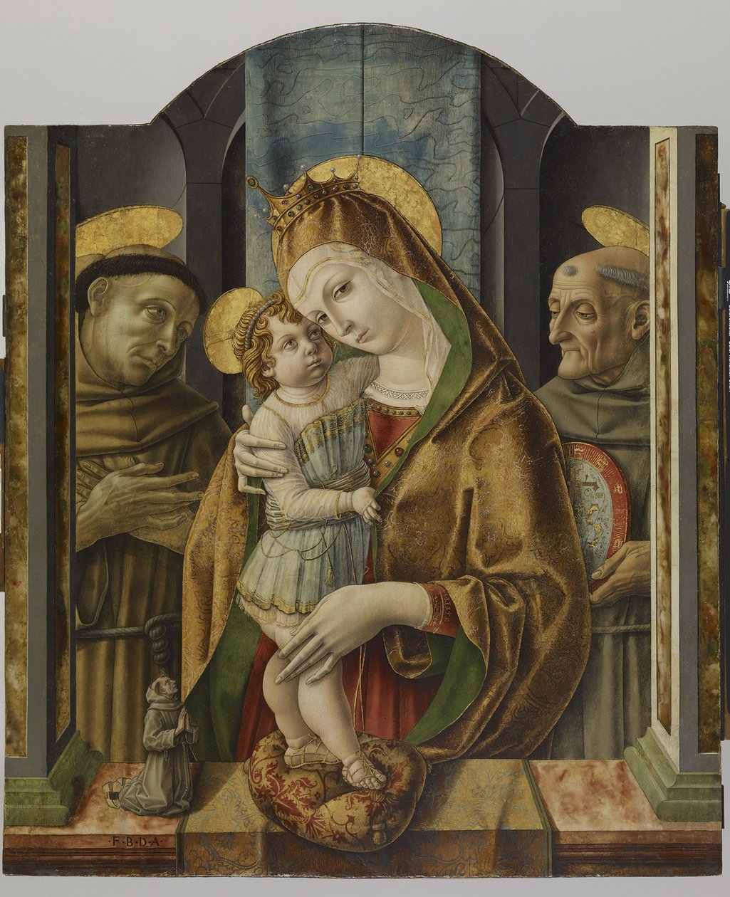 Szűz és gyermek szentekkel és adományozóval, 1490 körül (tempera és aranylevél a panelen) alkotó: Carlo Crivelli