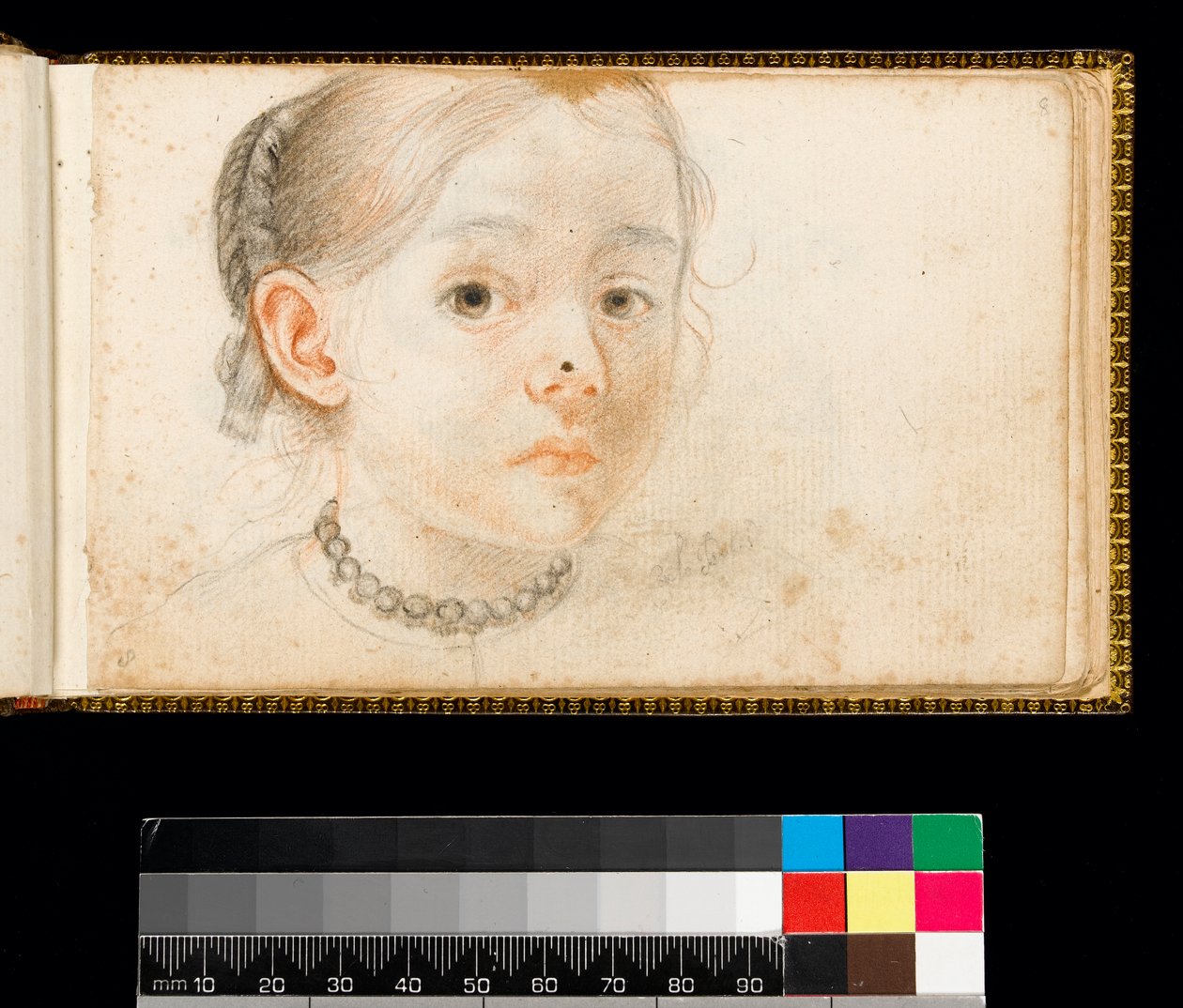 Egy fiatal lány feje és válla, a haja a tarkójára fonva, nyakláncot visel, 1667-1670 alkotó: Carlo Dolci
