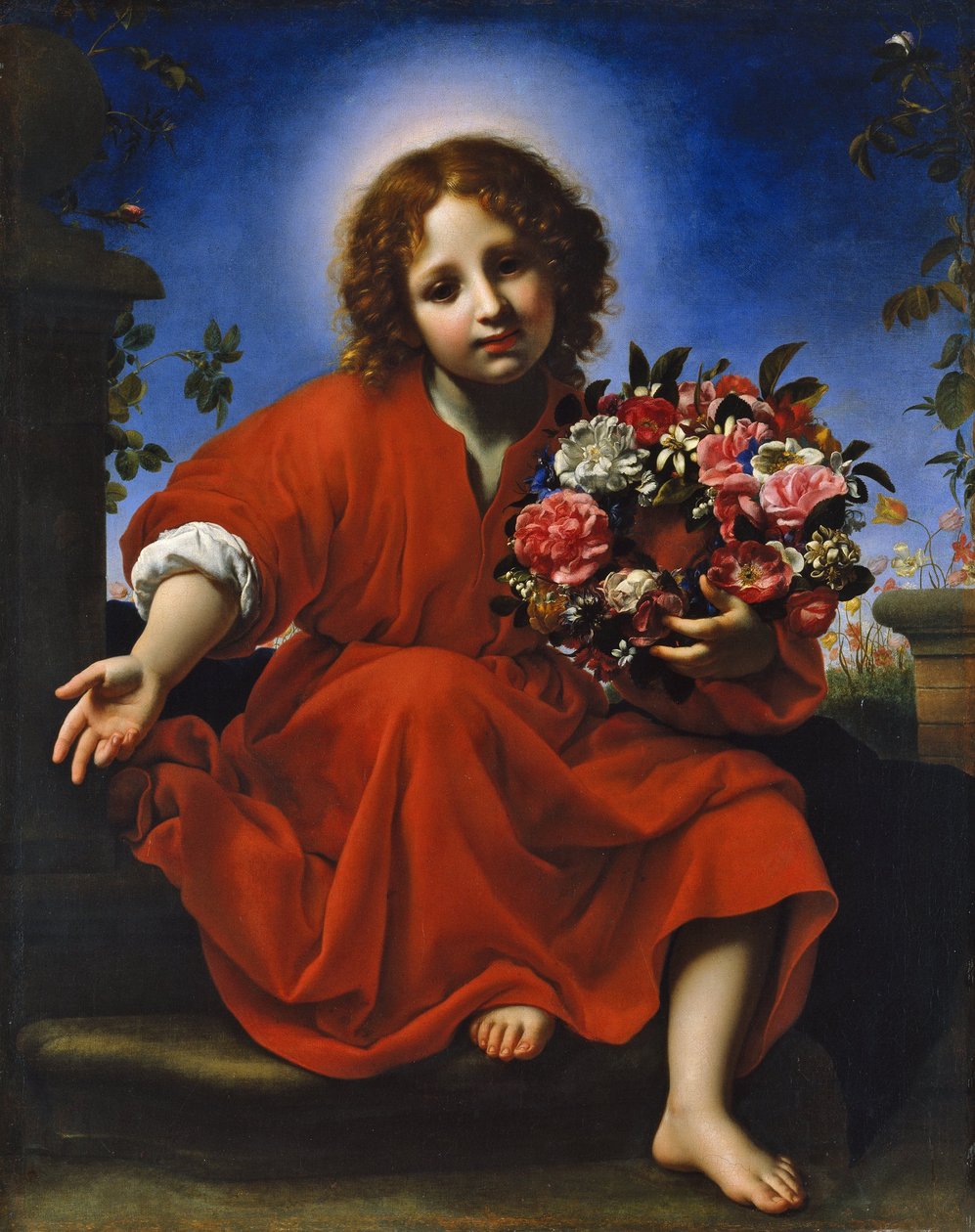 Spanyolul:  El Niño Jesús con una corona de flores A Krisztus-gyermek virágkoszorúval. alkotó: Carlo Dolci