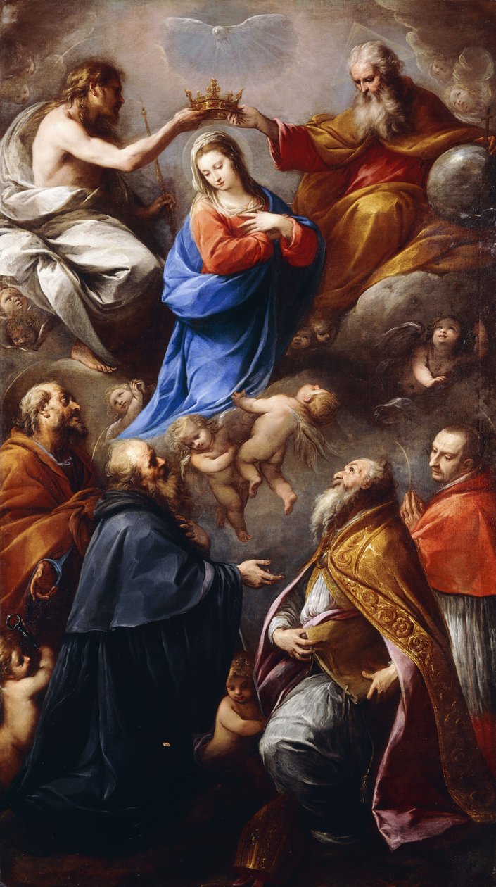 A Szűz koronázása Szent Péterrel, Pállal, Ambrusszal és Borromeo Károllyal alkotó: Carlo Francesco Nuvolone