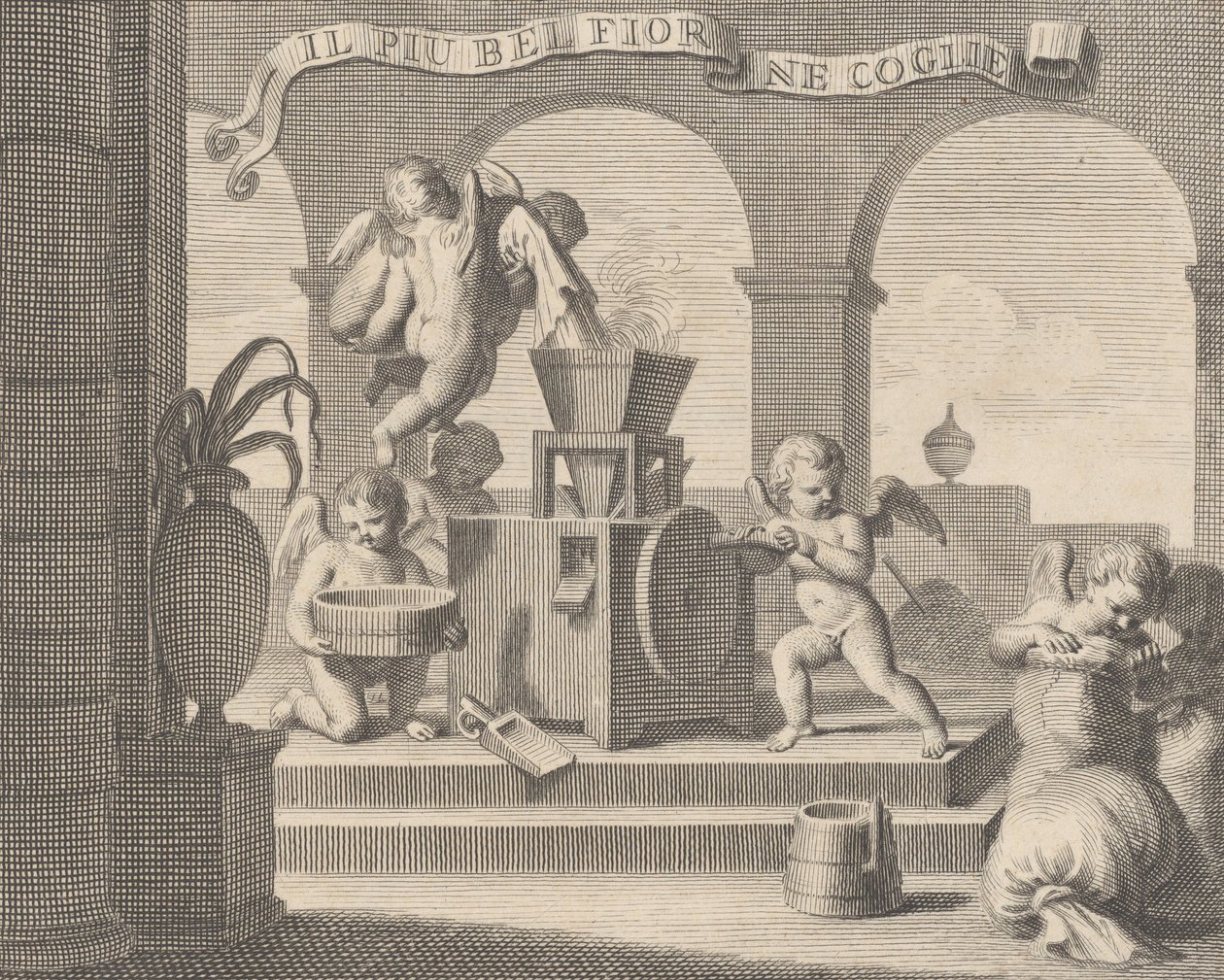 Összegyűjti a legszebb virágot, Il più bella fior groglie ne, egy hattagú putti munkacsoport, 1740-59 alkotó: Carlo Gregori