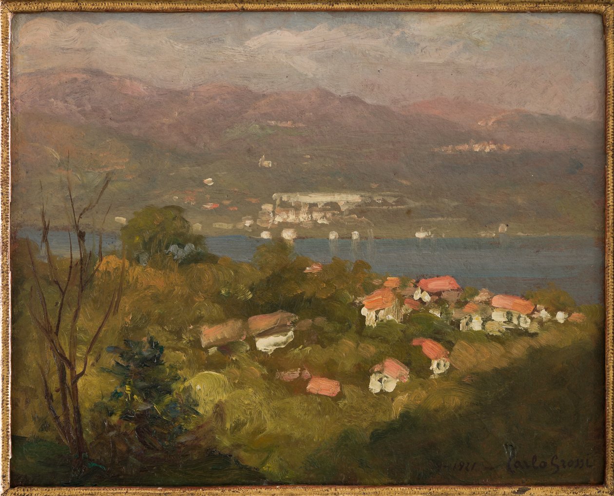 Táj Lombardiában, 1921. szeptember (olaj, karton) alkotó: Carlo Grossi