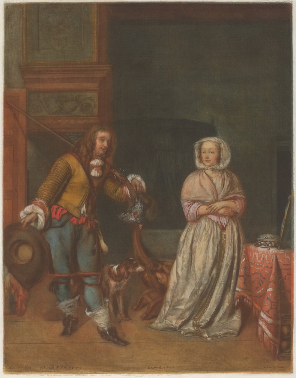 Huntsman látogatóba egy hölgynél alkotó: Carlo Lasinio after Gabriel Metsu