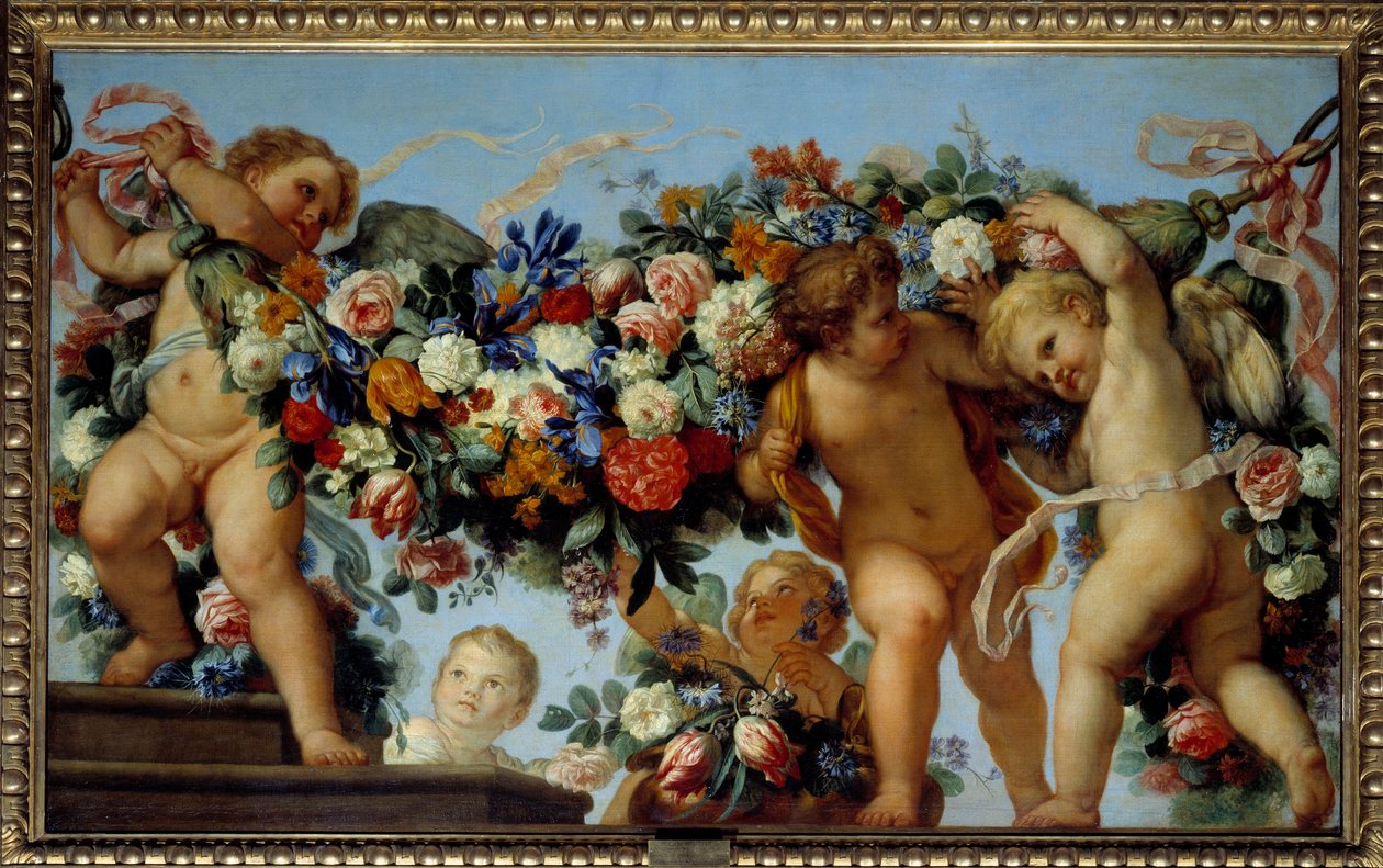 Szerelem és virágfüzérek Carlo Maratta (1625-1713) festménye 17. század V. 1,06x1,73 m alkotó: Carlo Maratta or Maratti