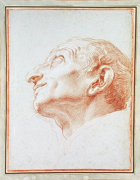 Tanulmány Borromeo Szent Károly fejének (piros kréta fehérrel kiemelve kék papíron) alkotó: Carlo Maratta or Maratti