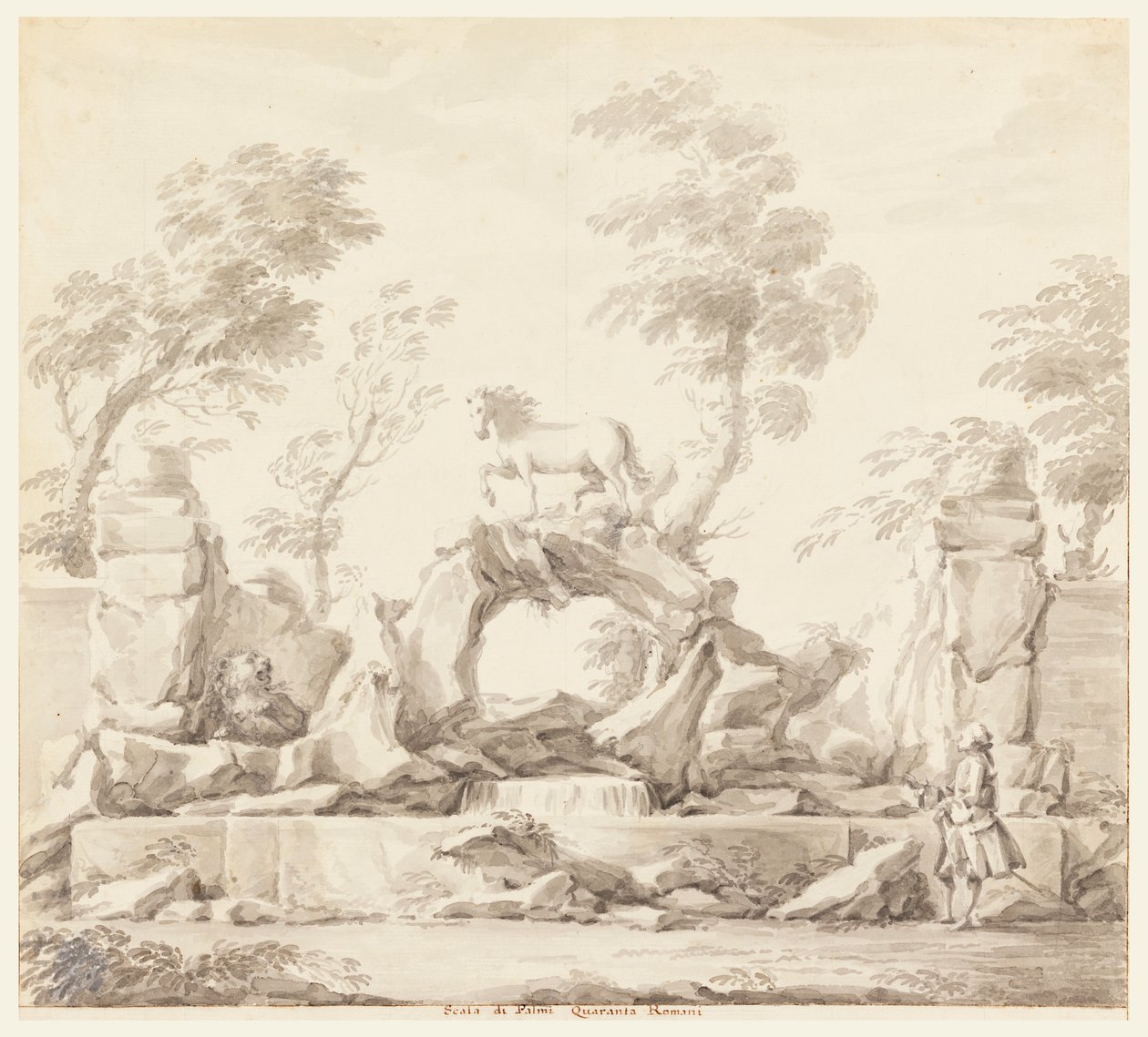 Tervezés egy szökőkúthoz Pegasusszal, a Villa Albanihoz, Róma alkotó: Carlo Marchionni