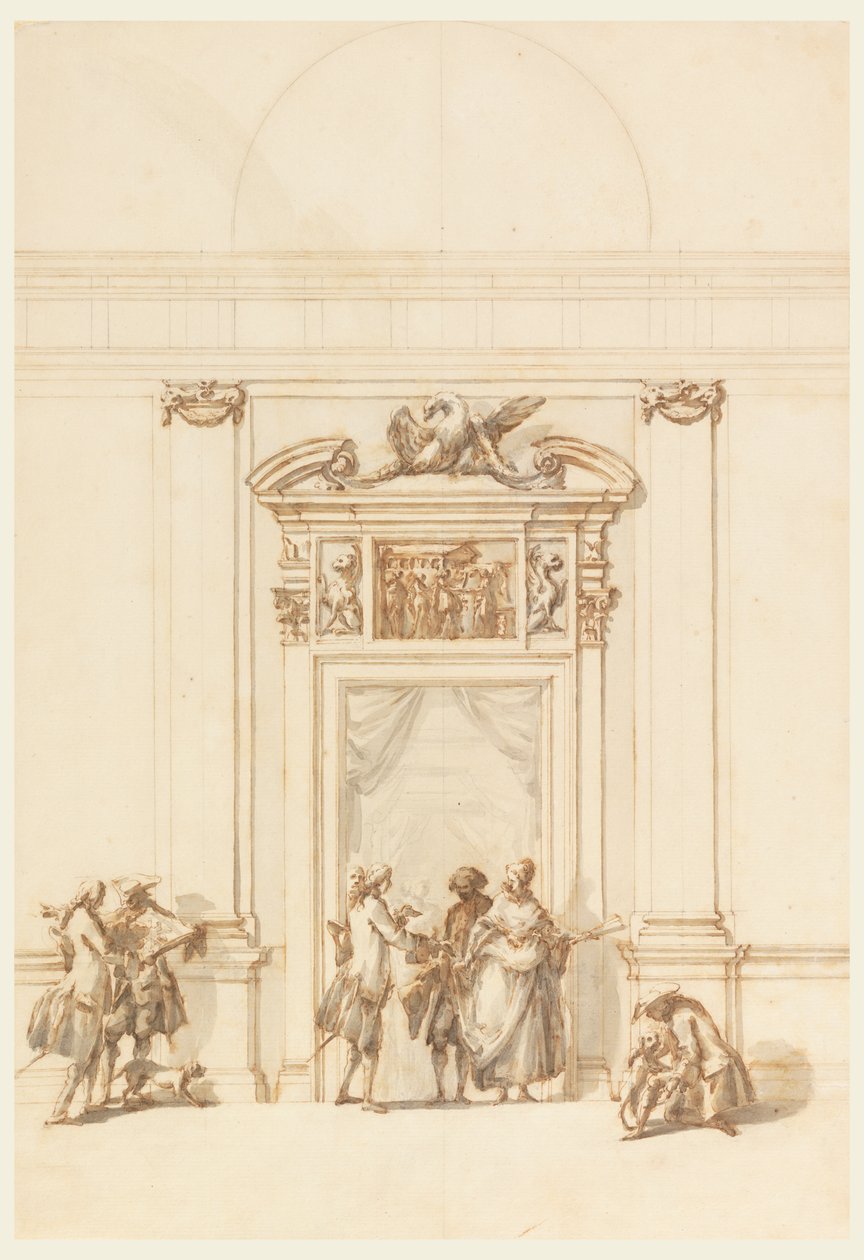 Tervezés az északi portálhoz, a Grand Galleryhez, a Villa Albanihoz, Róma, Olaszország alkotó: Carlo Marchionni
