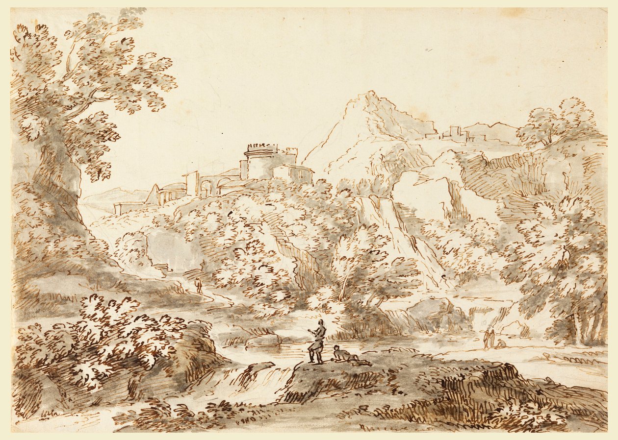 Rajz, Tájkép várossal, 1750-1770 alkotó: Carlo Marchionni