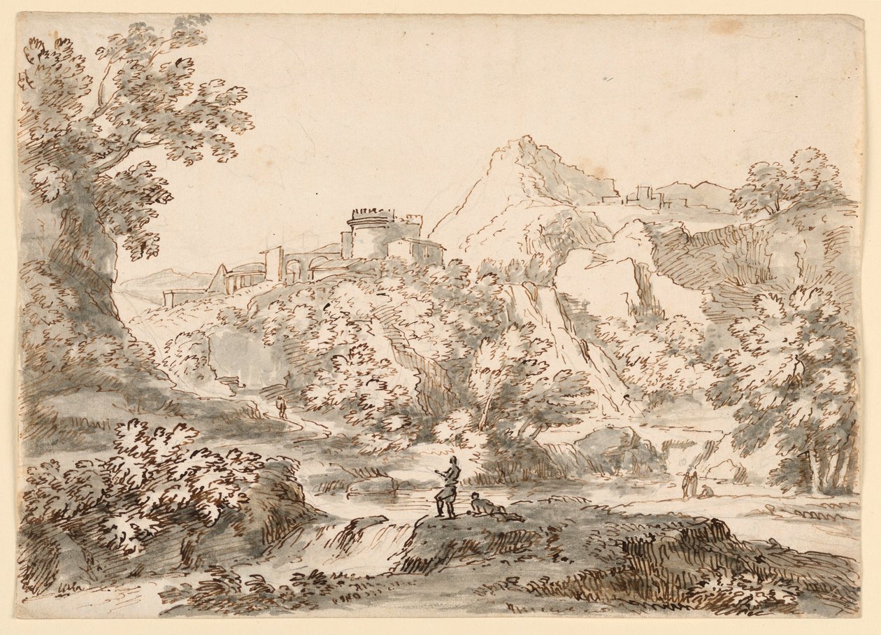Rajz, Tájkép várossal, 1750-1770 alkotó: Carlo Marchionni