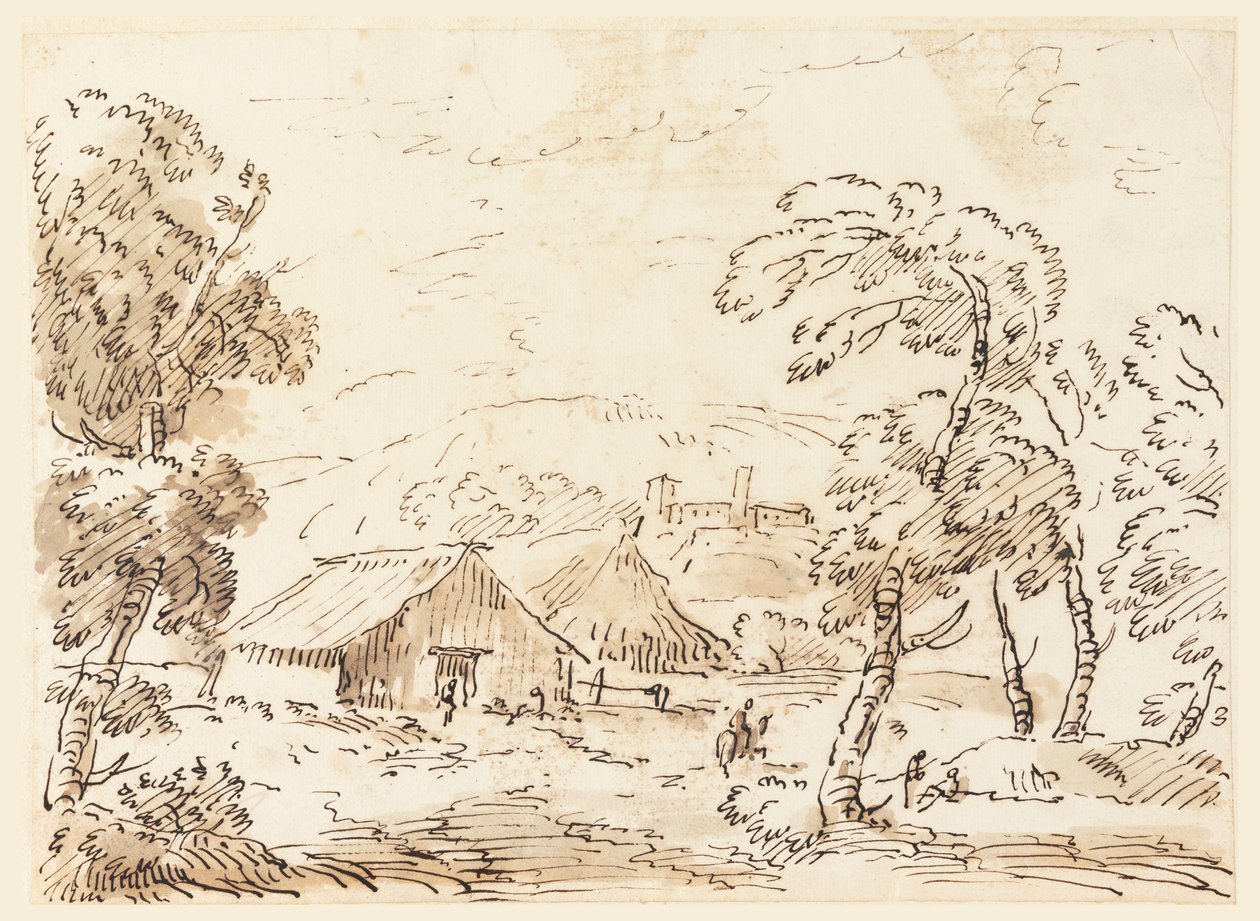 Rajz, Egy parasztház és egy kastély a hegyvidéken, 1762-1786 alkotó: Carlo Marchionni