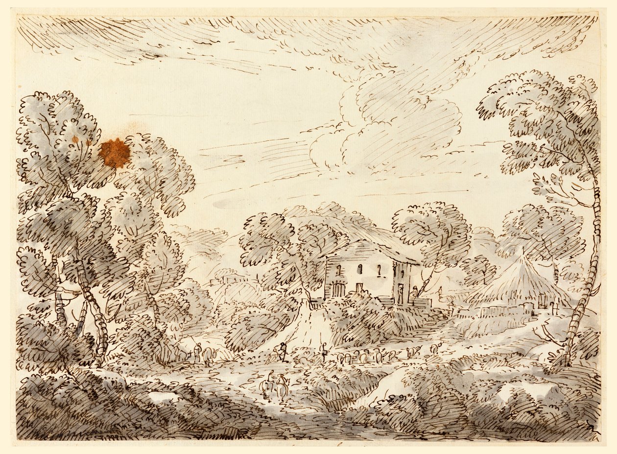 Rajz, Egy paraszt lakása erdei vidéken, 1750-1770 alkotó: Carlo Marchionni
