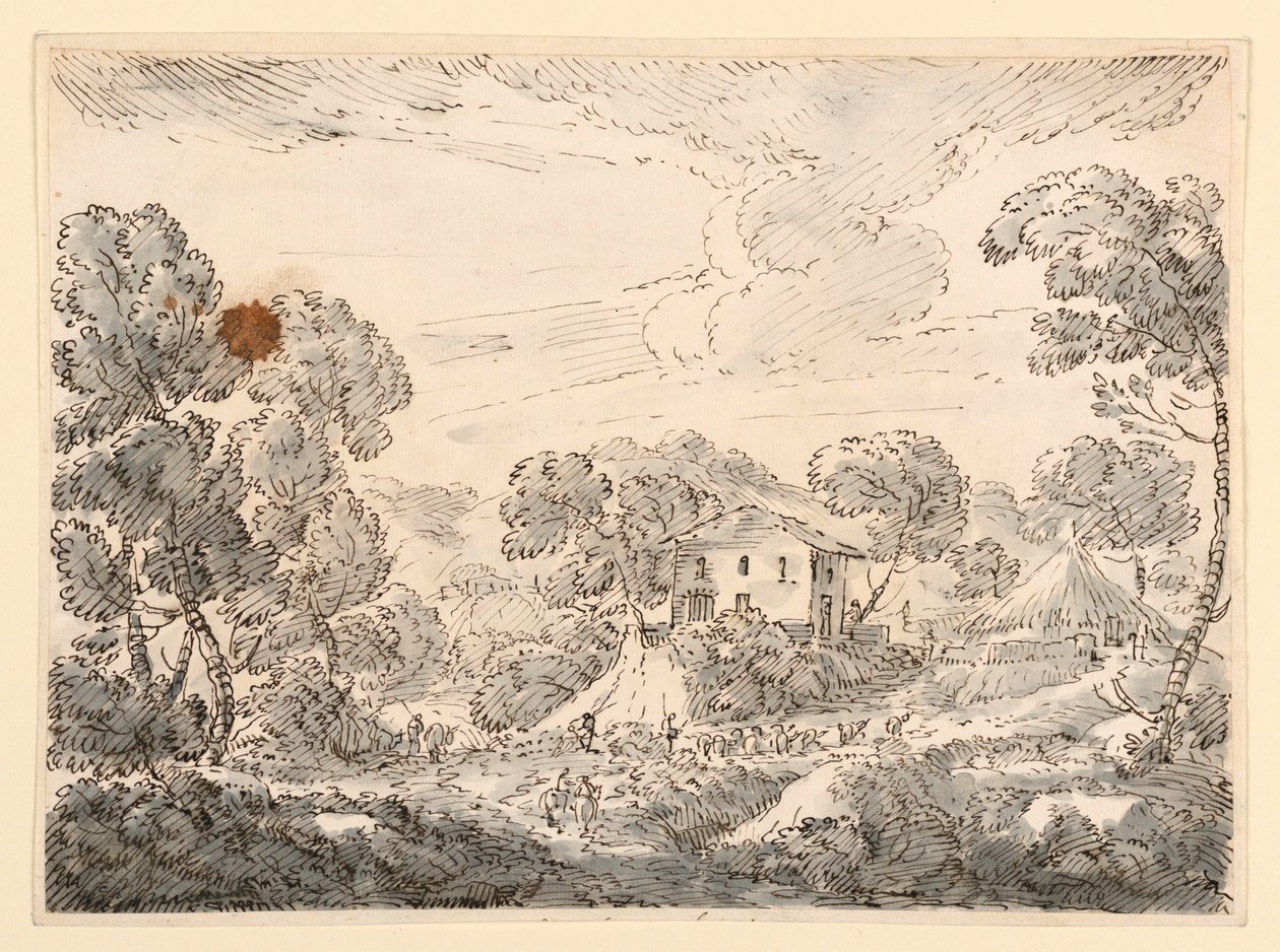 Rajz, Egy paraszt lakása erdei vidéken, 1750-1770 alkotó: Carlo Marchionni