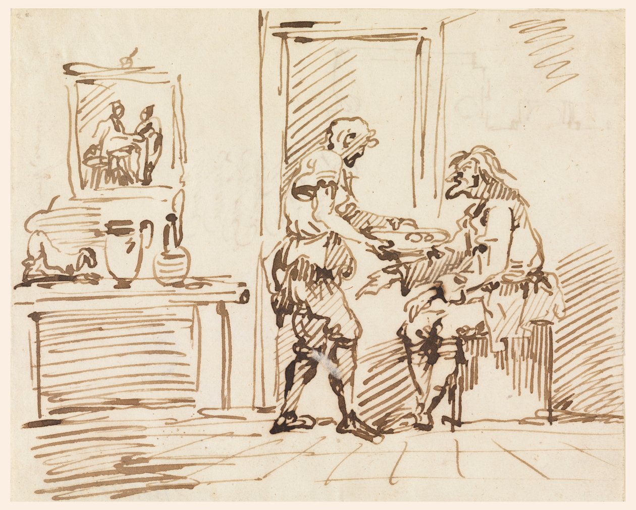 Rajz, Egy zsánerjelenet, 1725-50 alkotó: Carlo Marchionni