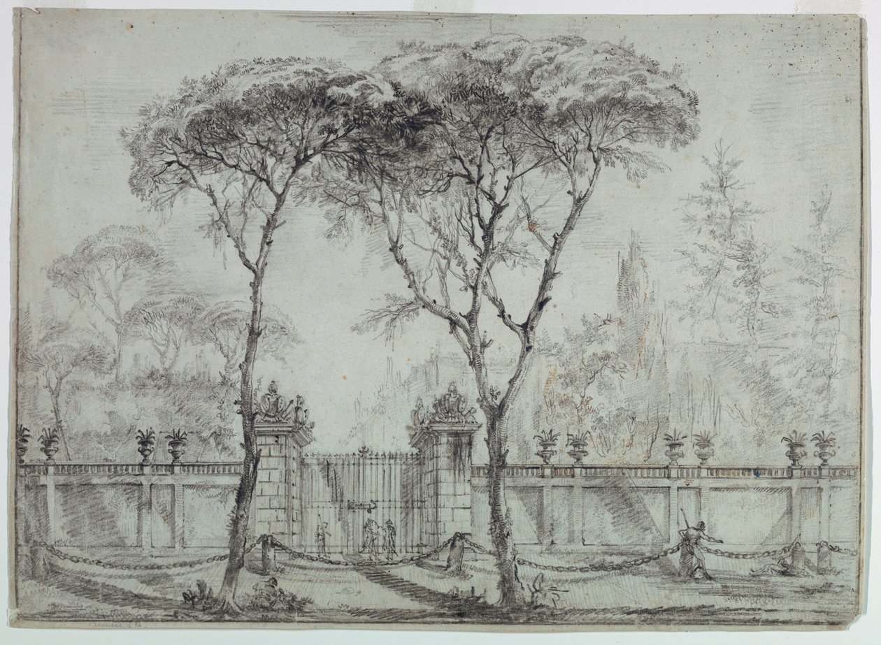 Rajz, Egy villa kapujában, 1770-86 alkotó: Carlo Marchionni