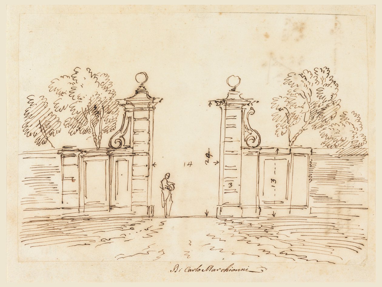 Rajz, Egy villa kapujának terve, 1750-55 alkotó: Carlo Marchionni