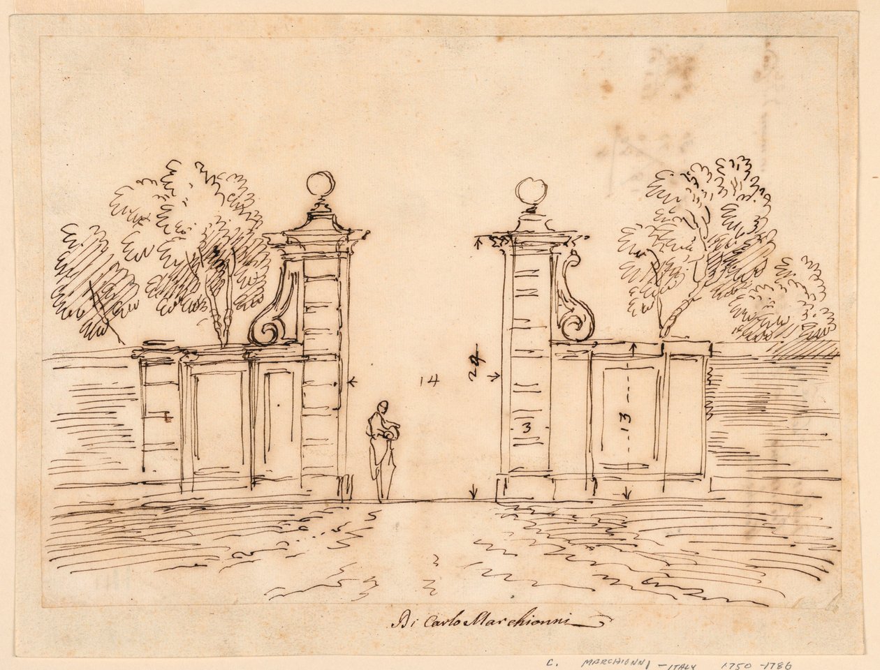 Rajz, Egy villa kapujának terve, 1750-55 alkotó: Carlo Marchionni