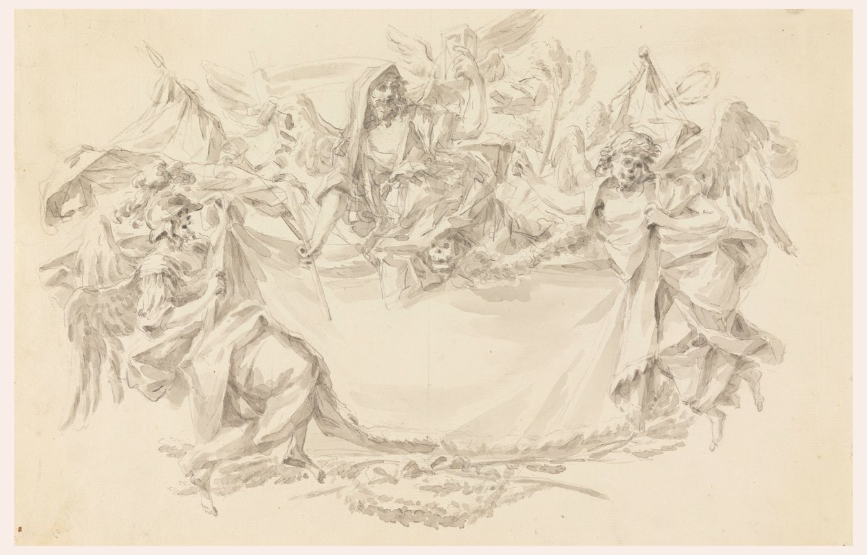 Rajz, Felirat helyéül szolgáló kendő tervezete, 1750-86 alkotó: Carlo Marchionni