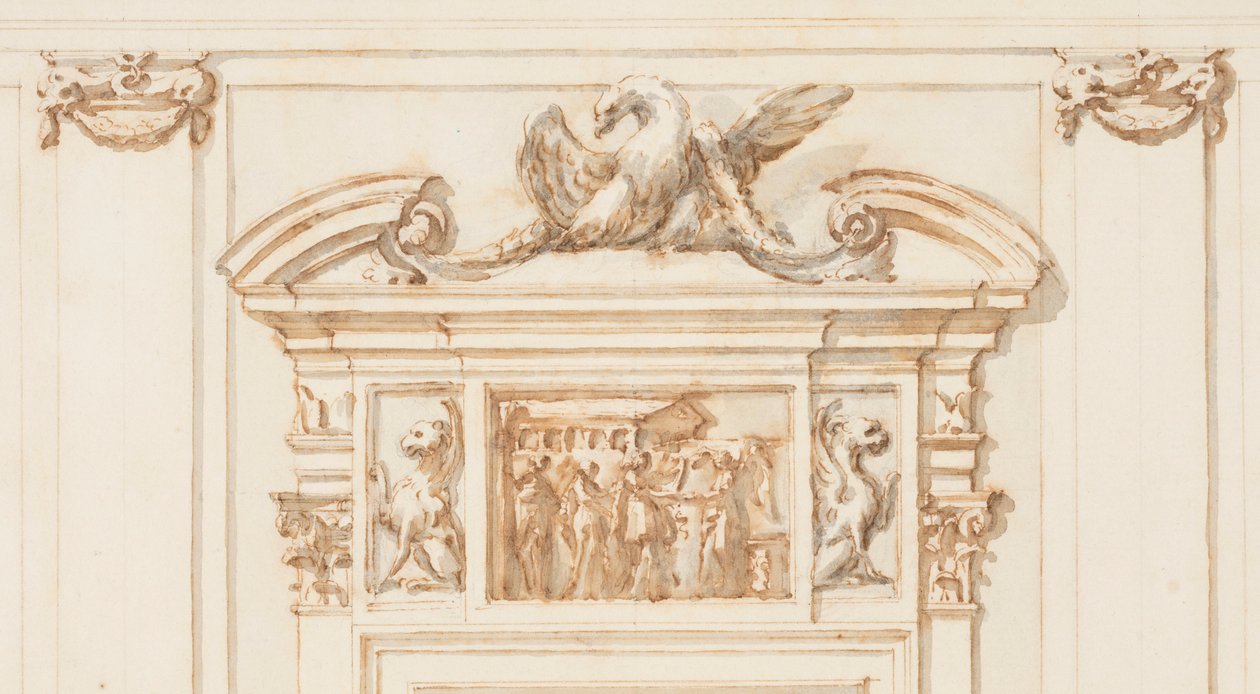 Rajz, Terv az északi portálhoz, Grand Gallery, Villa Albani, Róma, Olaszország, 1755-56 alkotó: Carlo Marchionni