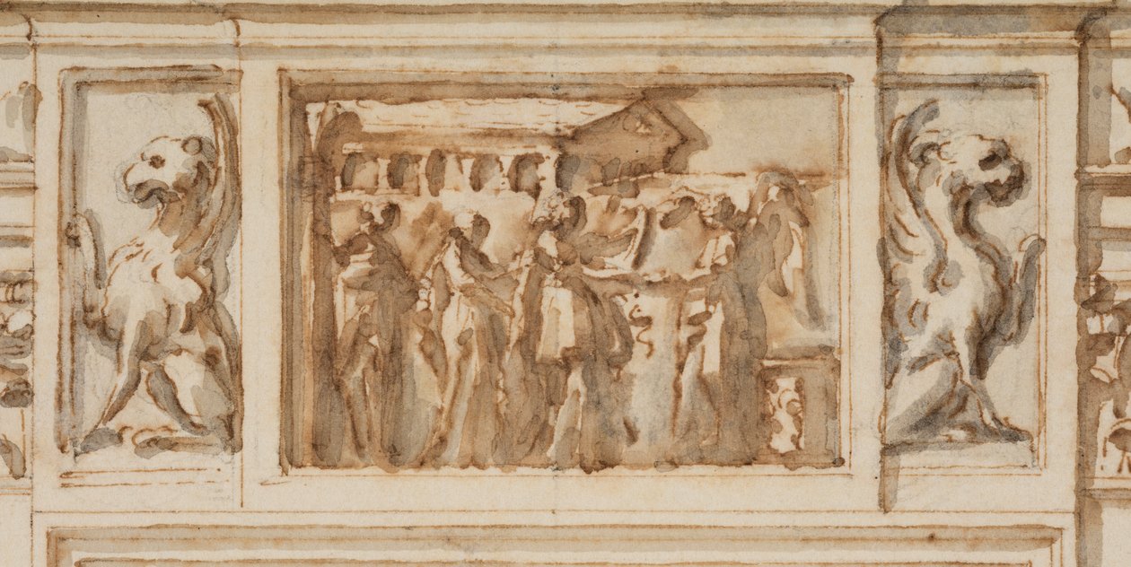 Rajz, Terv az északi portálhoz, Grand Gallery, Villa Albani, Róma, Olaszország, 1755-56 alkotó: Carlo Marchionni