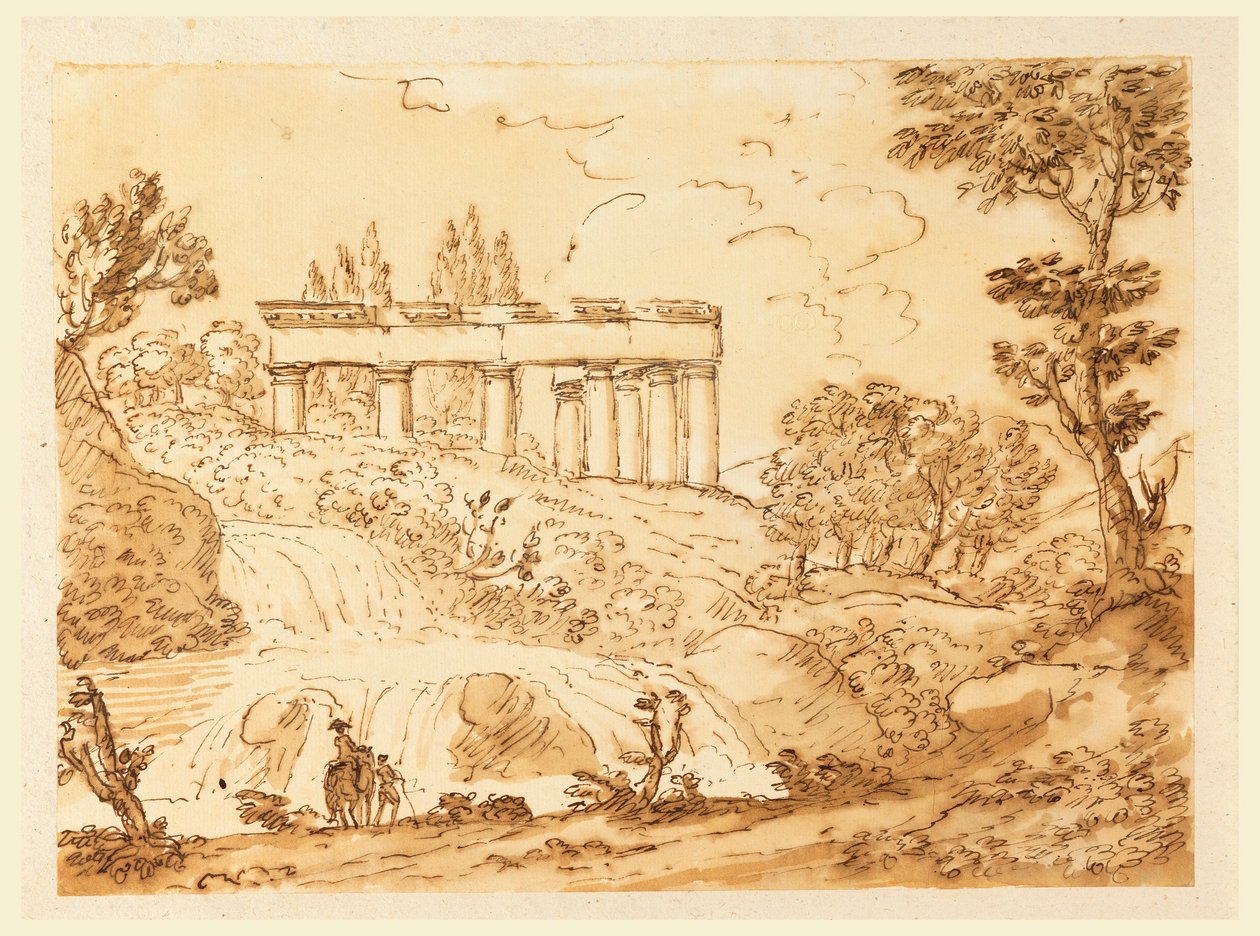 Rajz, Tájkép templomromokkal, 1770-1786 alkotó: Carlo Marchionni