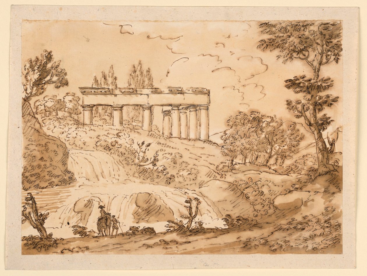Rajz, Tájkép templomromokkal, 1770-1786 alkotó: Carlo Marchionni