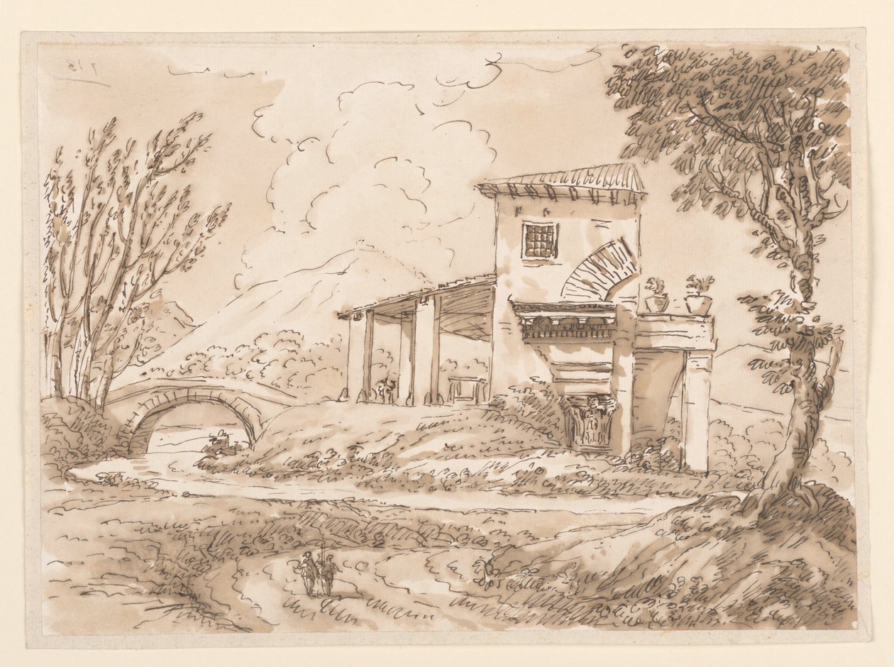 Rajz, Tájkép villával, 1750-60 alkotó: Carlo Marchionni