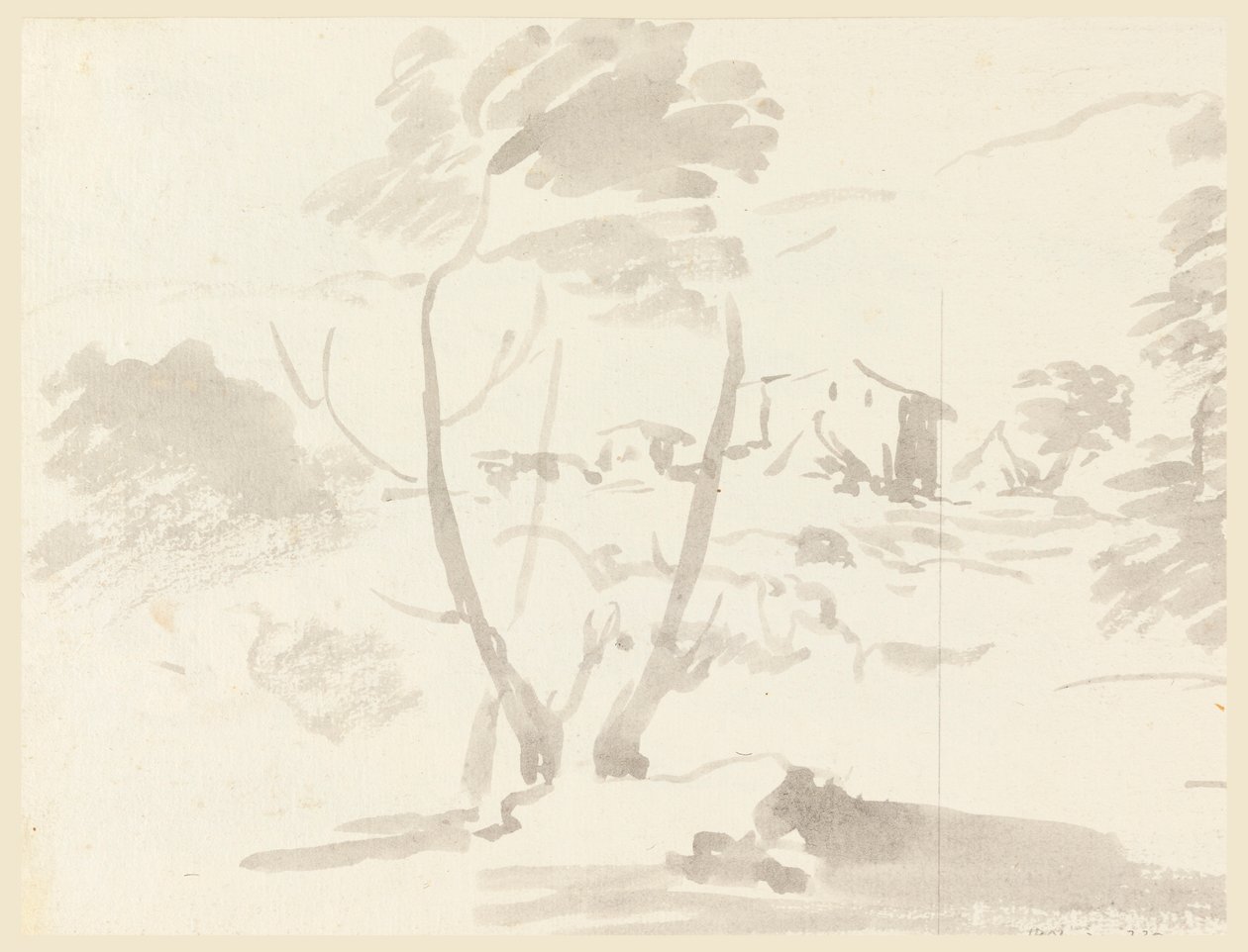Rajz, Fák vázlata egy tájban, 1760-1780 alkotó: Carlo Marchionni