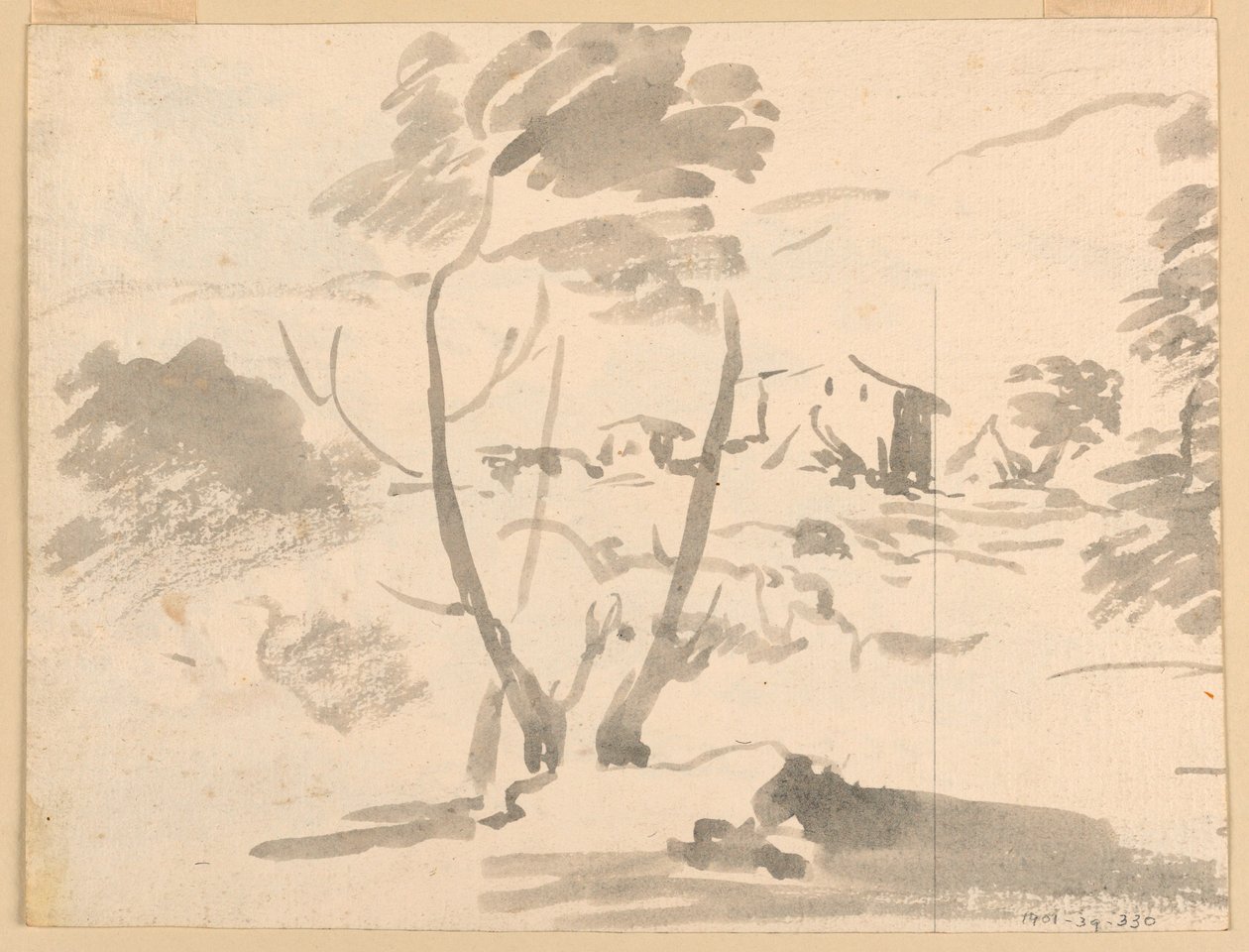 Rajz, Fák vázlata egy tájban, 1760-1780 alkotó: Carlo Marchionni