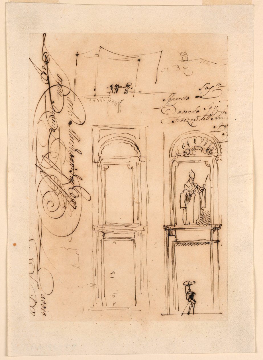 Rajz, vázlatok és írás, 1765 alkotó: Carlo Marchionni