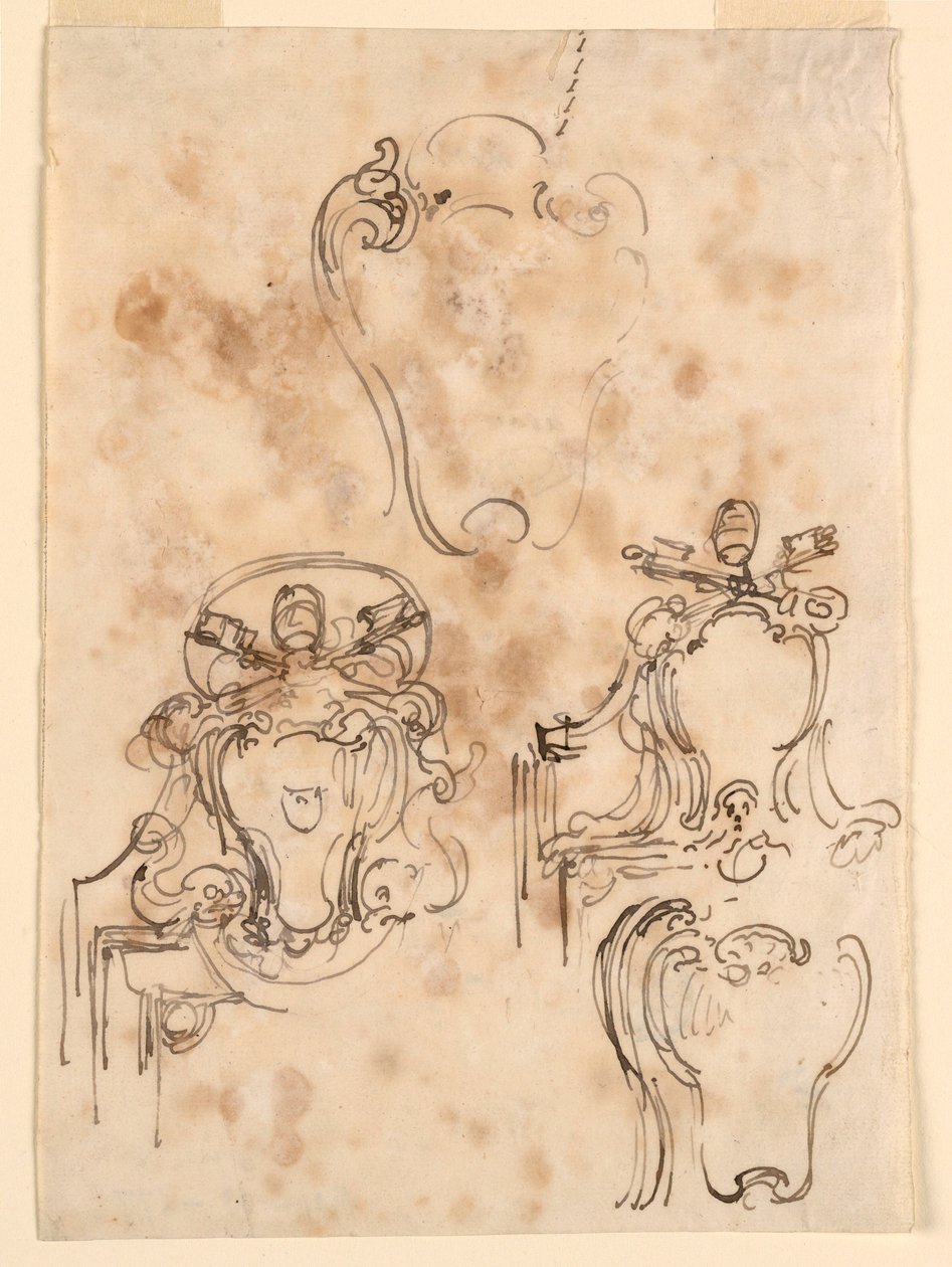 Rajz, vázlatok keretekhez és karnisokhoz, 1758-69 alkotó: Carlo Marchionni
