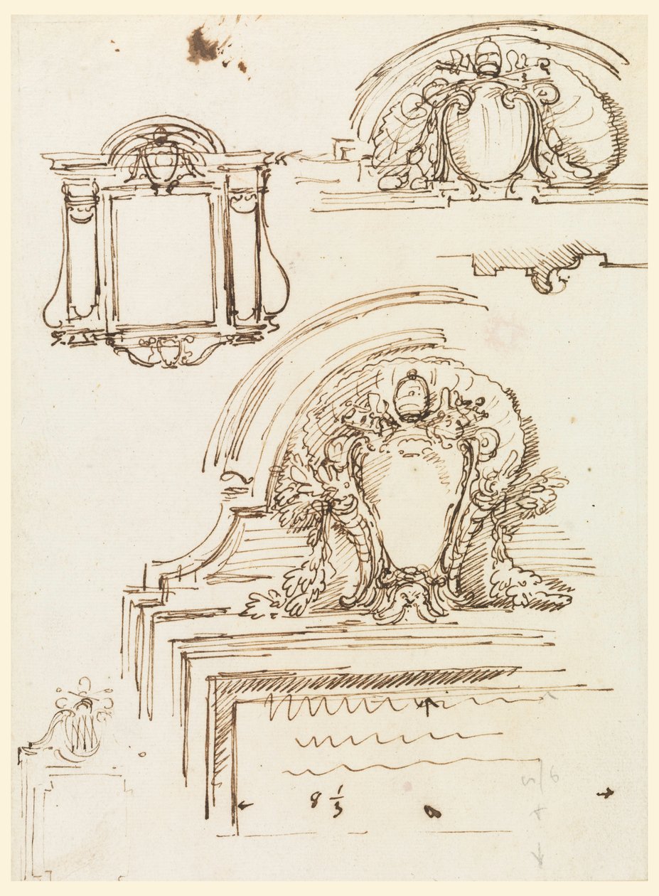 Rajz, vázlatok a Szent Péter sekrestye keretéhez, 1740-58 alkotó: Carlo Marchionni