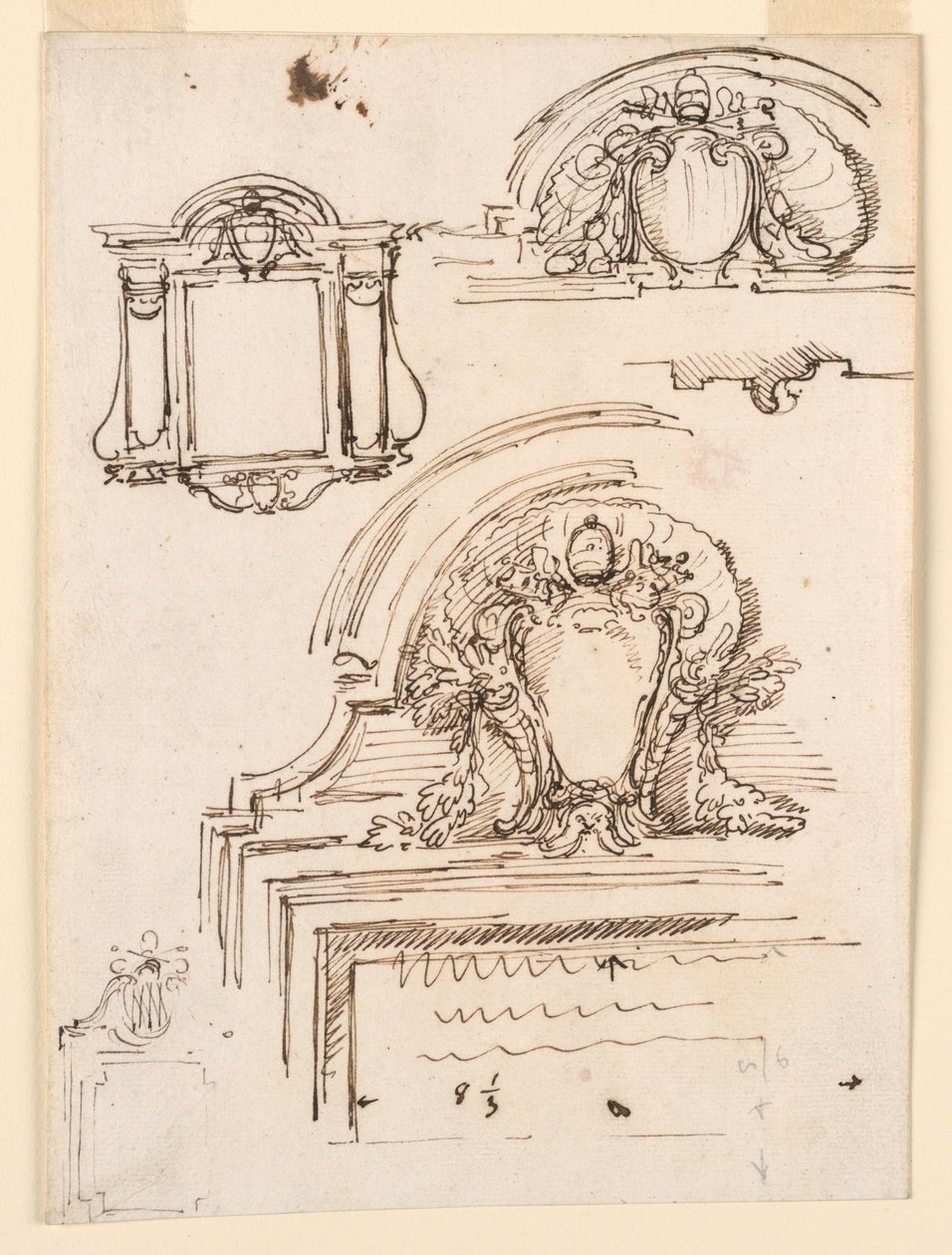 Rajz, vázlatok a Szent Péter sekrestye keretéhez, 1740-58 alkotó: Carlo Marchionni