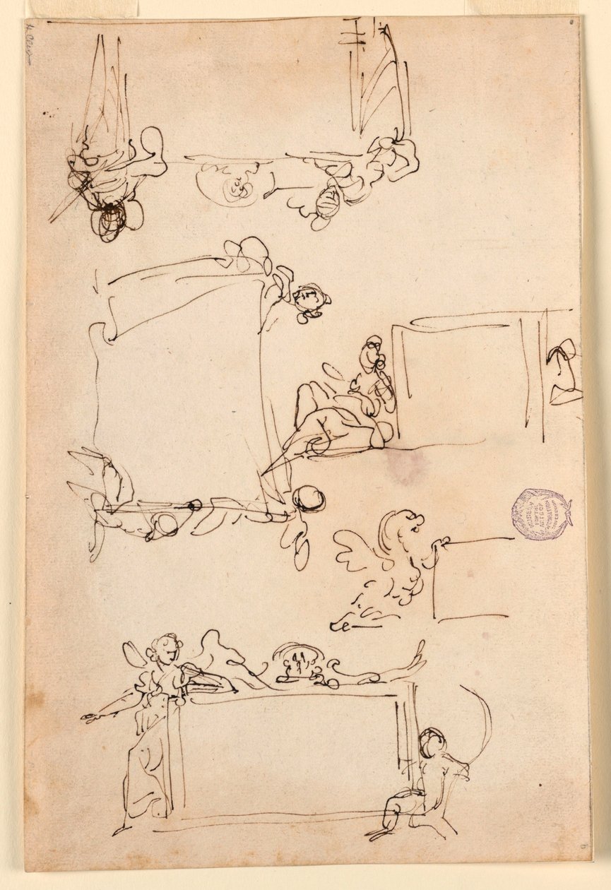 Rajz, Vázlatok egy tábla számára, 1750 körül. alkotó: Carlo Marchionni