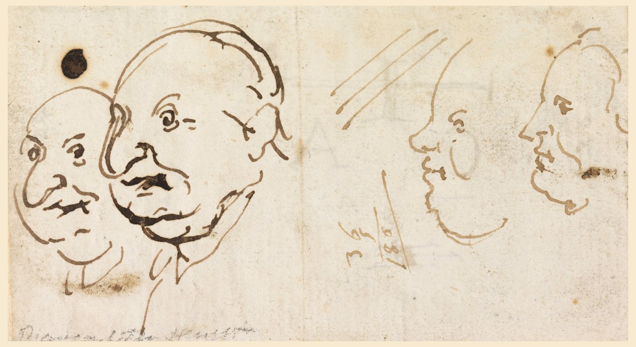 Rajz, Négy fej karikatúra vázlatai, 1725-75 alkotó: Carlo Marchionni