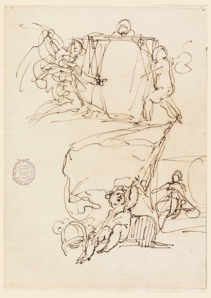 Rajz, Három vázlat, 1775 előtt alkotó: Carlo Marchionni
