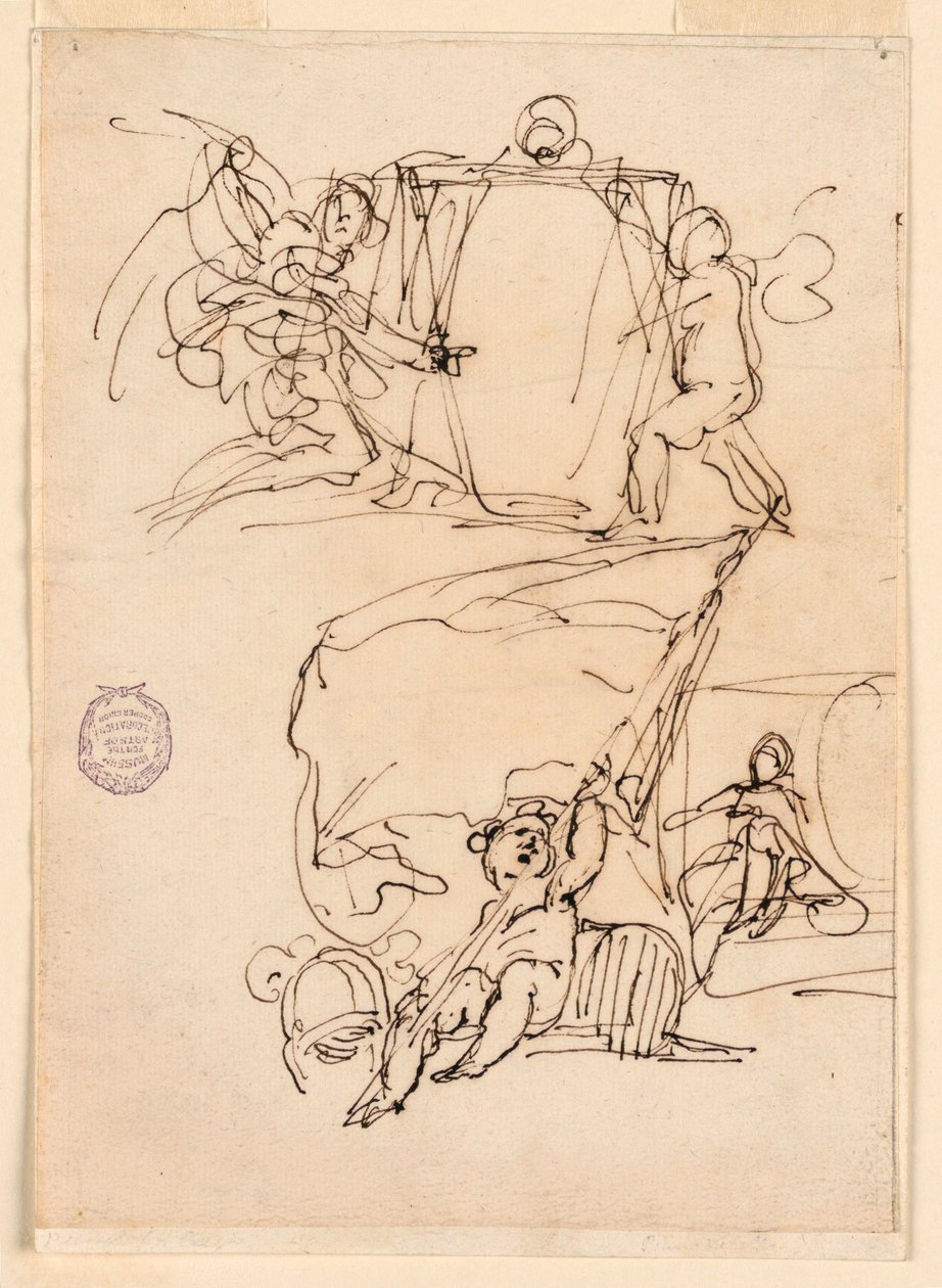 Rajz, Három vázlat, 1775 előtt alkotó: Carlo Marchionni