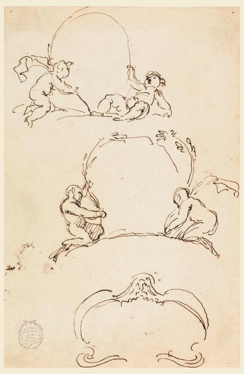 Rajz, Három kartoték vázlat, 1775 előtt alkotó: Carlo Marchionni