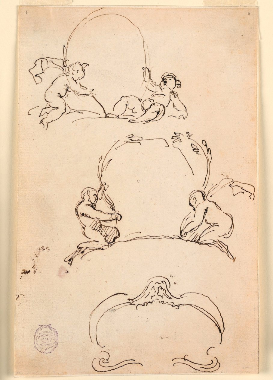 Rajz, Három kartoték vázlat, 1775 előtt alkotó: Carlo Marchionni