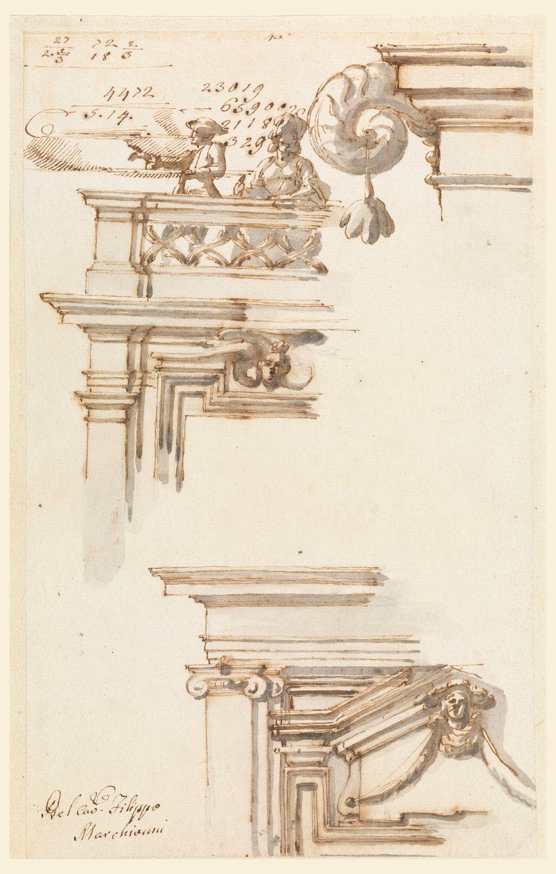 Rajz, Két ajtókarzat, 1750-75 alkotó: Carlo Marchionni