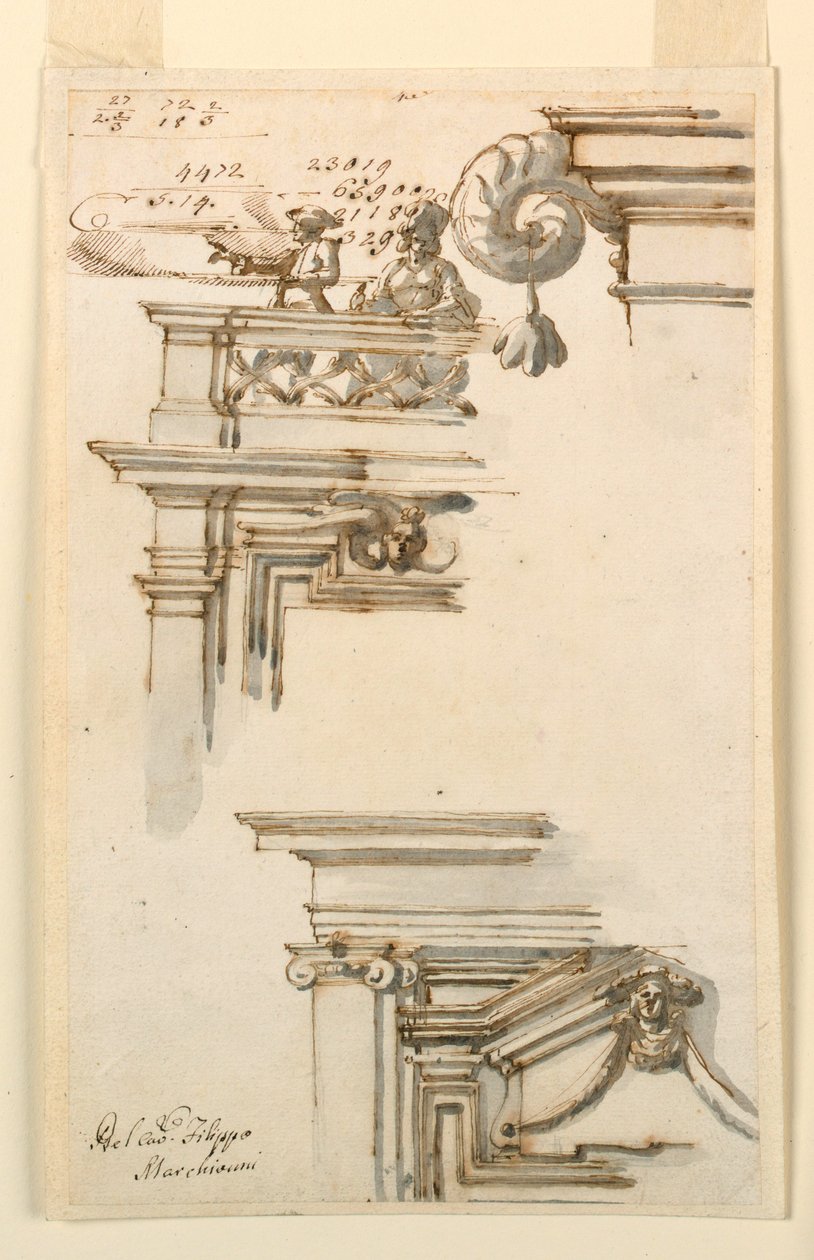 Rajz, Két ajtókarzat, 1750-75 alkotó: Carlo Marchionni