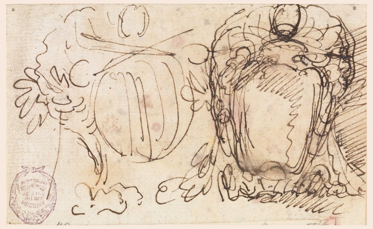 Rajz, Két címerpajzs XIV. Benedek pápa címeréhez, 1740-58 alkotó: Carlo Marchionni