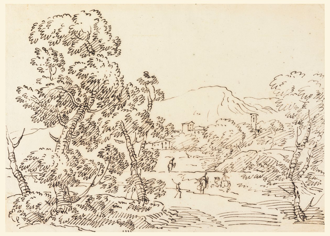Rajz, erdős táj, 1750-1770 alkotó: Carlo Marchionni