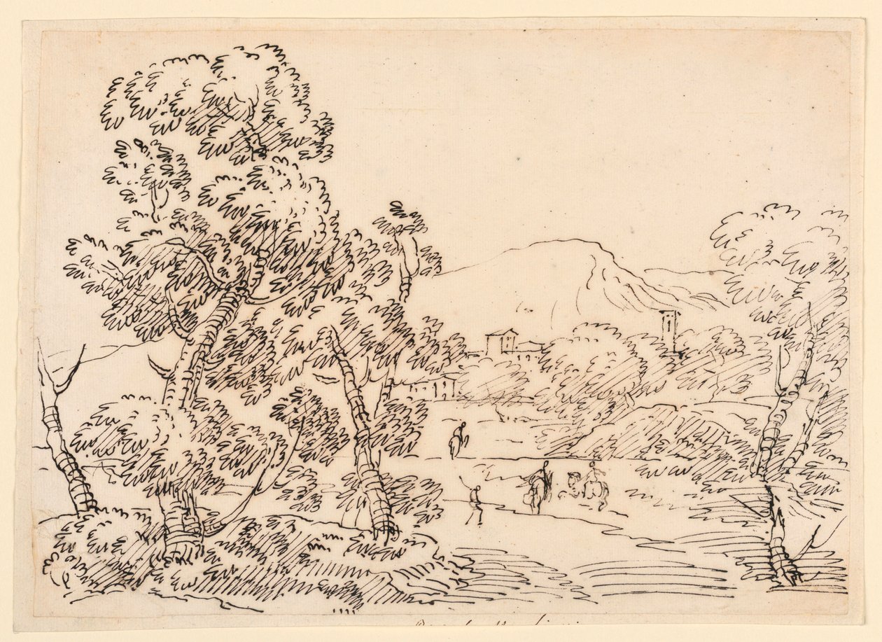 Rajz, erdős táj, 1750-1770 alkotó: Carlo Marchionni